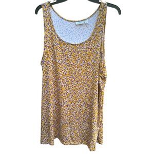 LOGO Lori Goldstein Mustard Yellow Floral Tank Top Women's 2X Sleeveless Boho